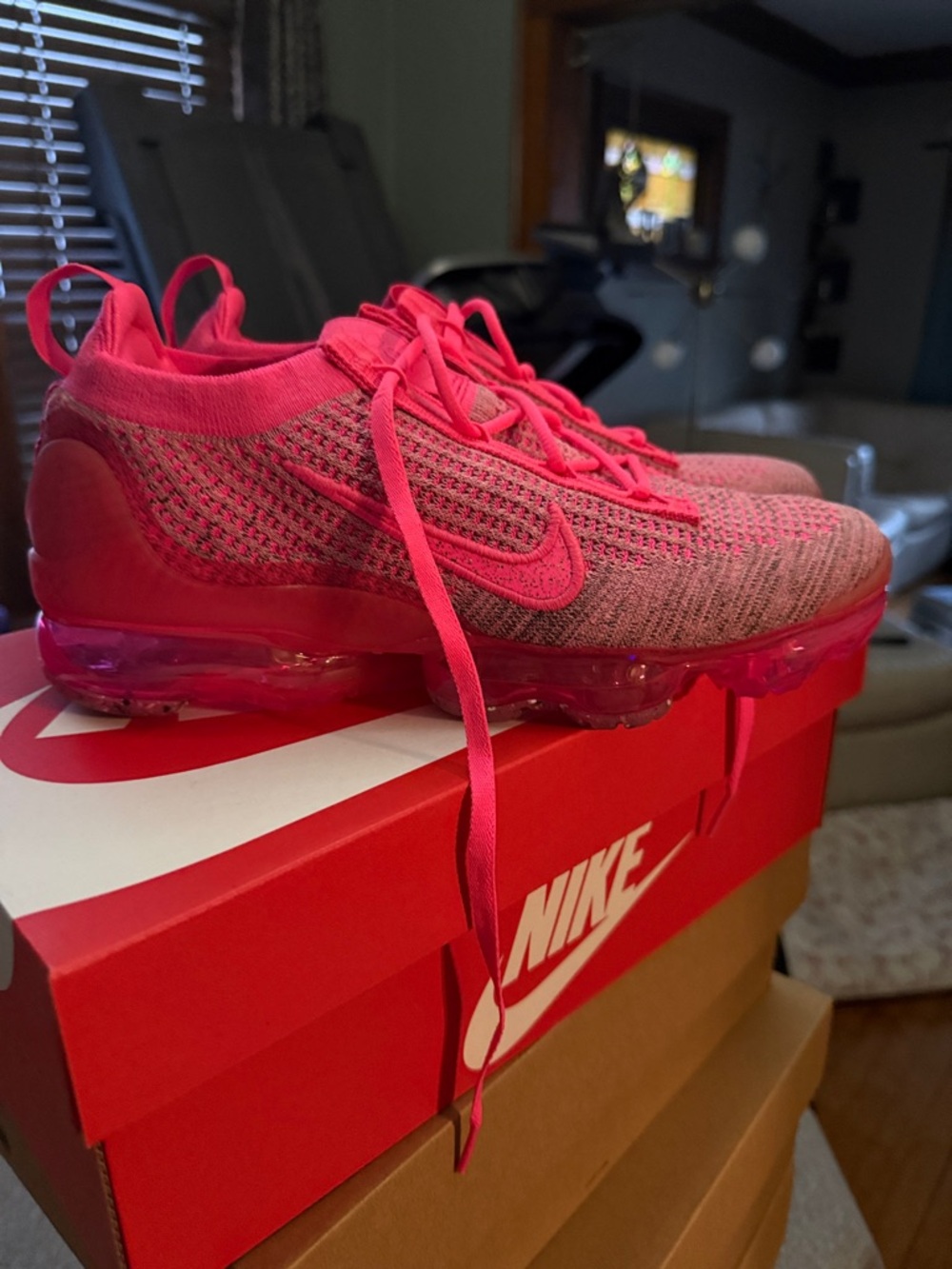 Nike Hot Pink Flyknit VaporMax Running Shoes